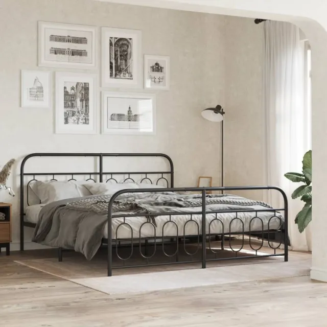 vidaXL Bedframe met hoofd- en voeteneinde metaal zwart 183x213 cm