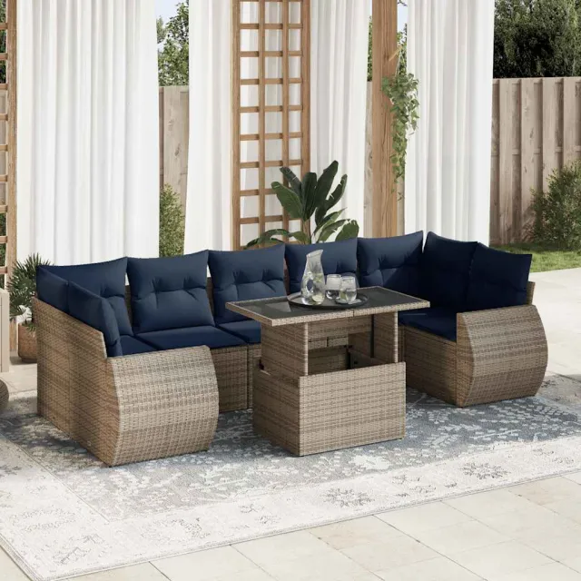 vidaXL 8-delige tuinbankset met kussens, grijs polyrotan acacia, foto 2