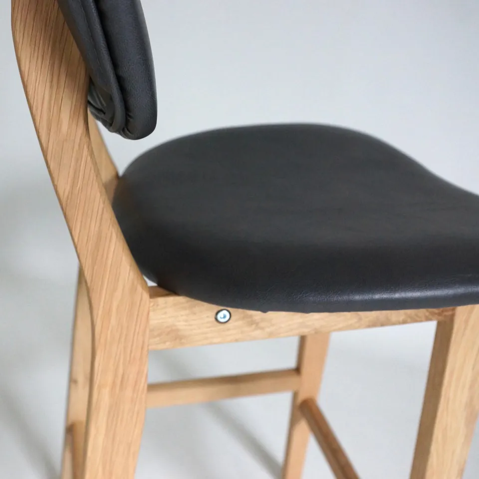 Essence Wood houten barkruk met kunstleren zitting - 65 cm grijs, foto 3