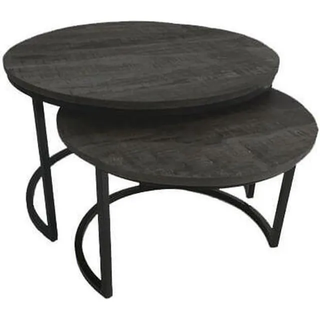Hoogendam Interiors Tafel set 2 rond zwart 216001204 Rustiek bruin