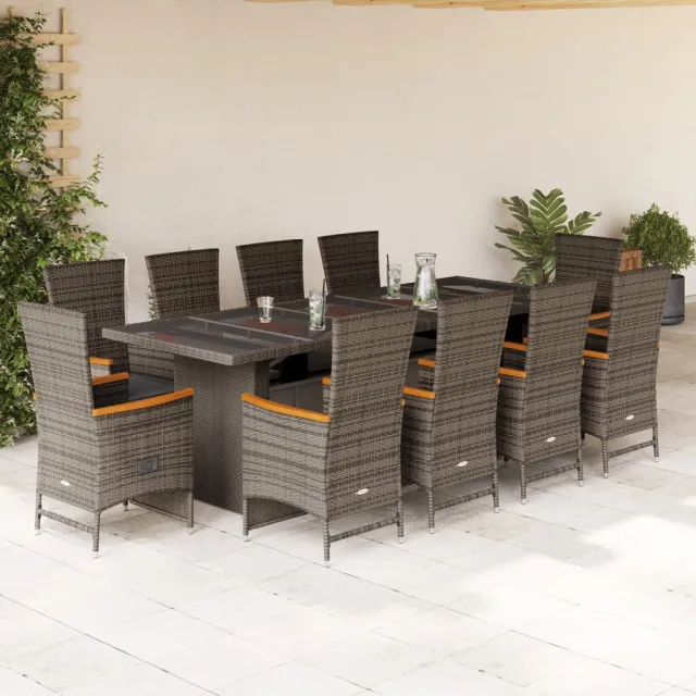 vidaXL 11-delige Tuinset met kussens poly rattan grijs, foto 2