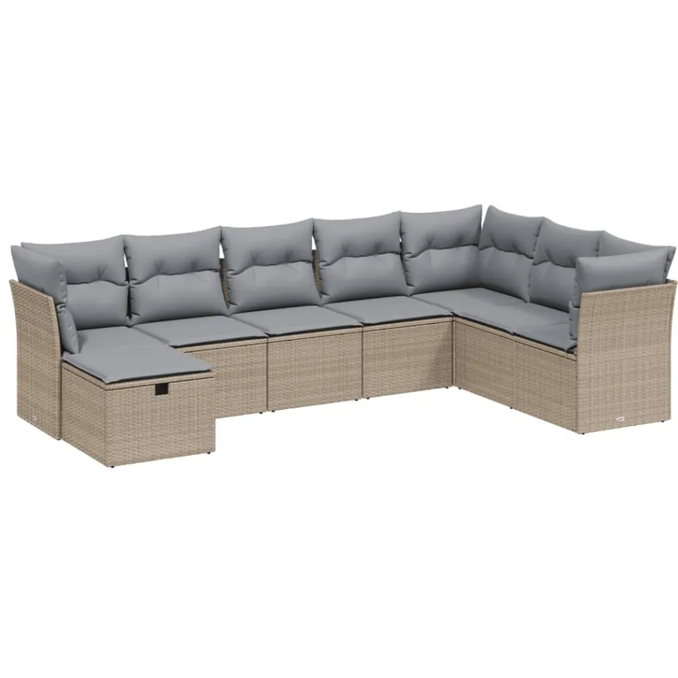 vidaXL 8-delige Loungeset met kussens poly rattan gemengd beige, foto 3