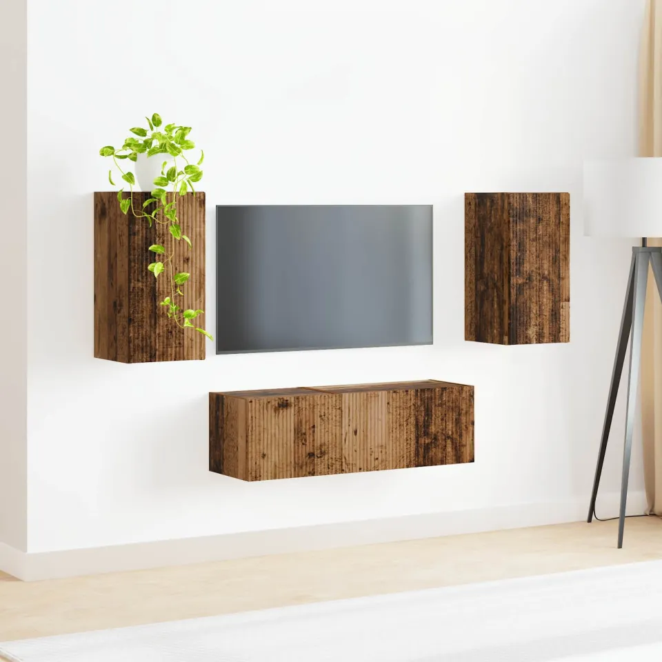 vidaXL TV Wandkast Set 4 st Oudhout Bewerkt hout bruin, foto 4