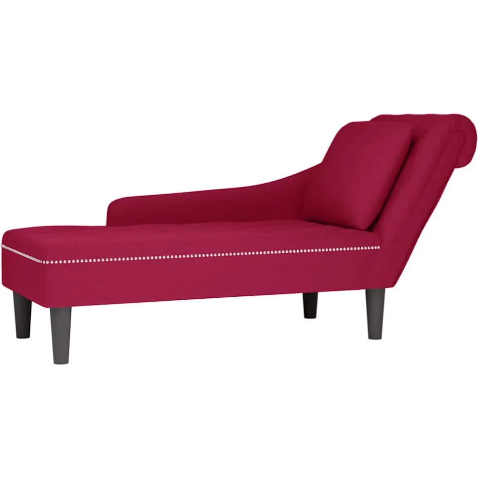 vidaXL Chaise longue met kussen en rechterarmleuning fluweel wijnrood, foto 4