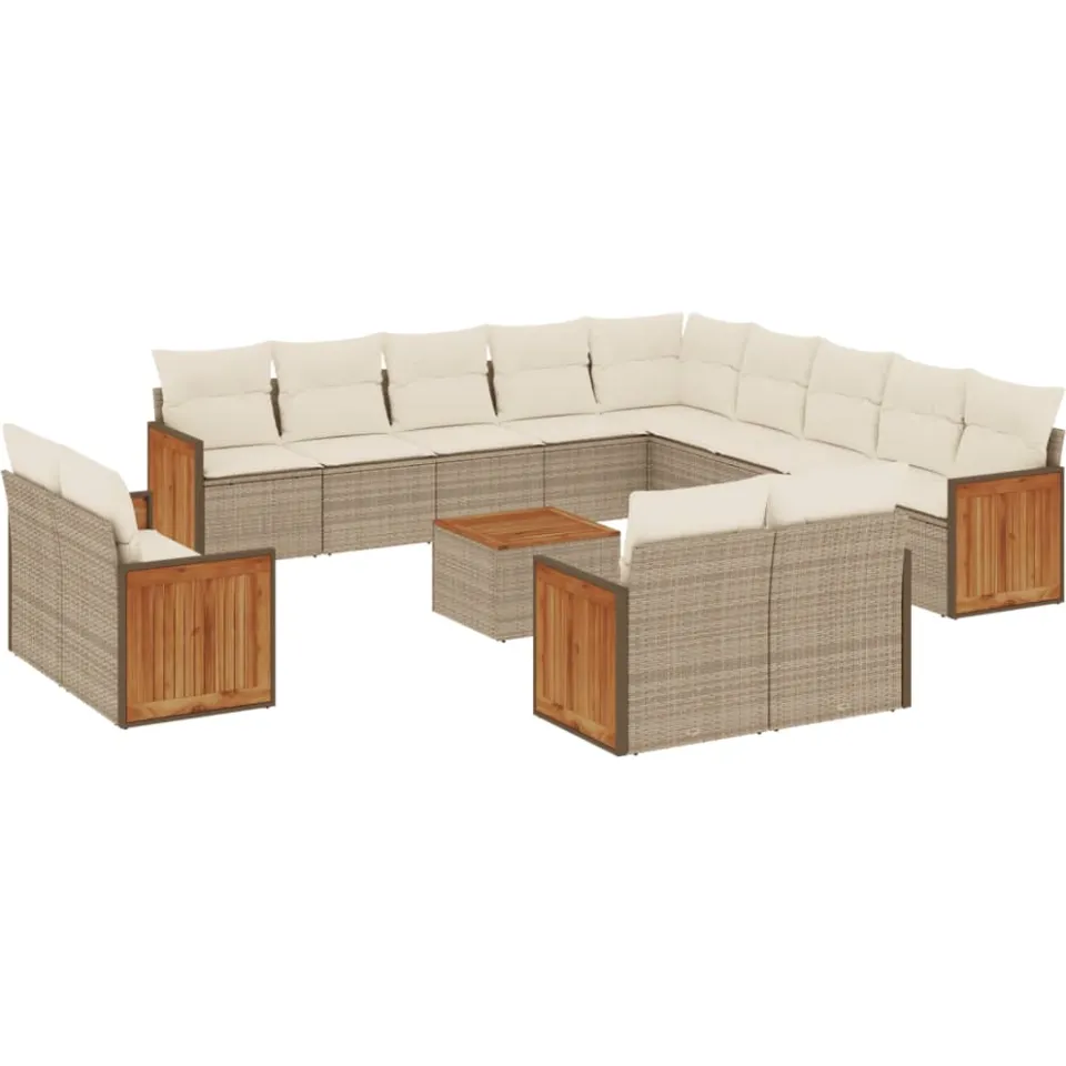 vidaXL 14-delige Loungeset met kussens poly rattan beige, foto 3