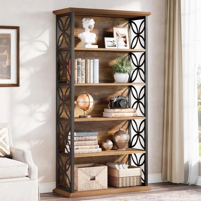 Tribesigns Boekenkast met 6 Planken - Industriële Boekenkast met Metalen Frame - Open Opbergplanken voor Woonkamer, Slaapkamer, Thuiskantoor - 80x32x180cm - Bruin en Zwart