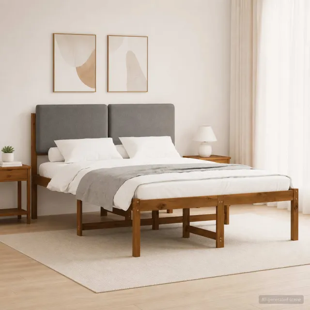 vidaXL Bedframe met gestoffeerd hoofdbord Naturel en lichtgrijs