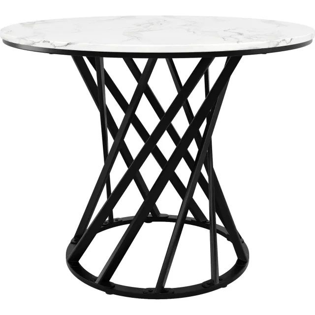 SONNENH Eettafel - Marmerlook en metalen poten - 80 x 80 x 76 cm - Wit/zwart