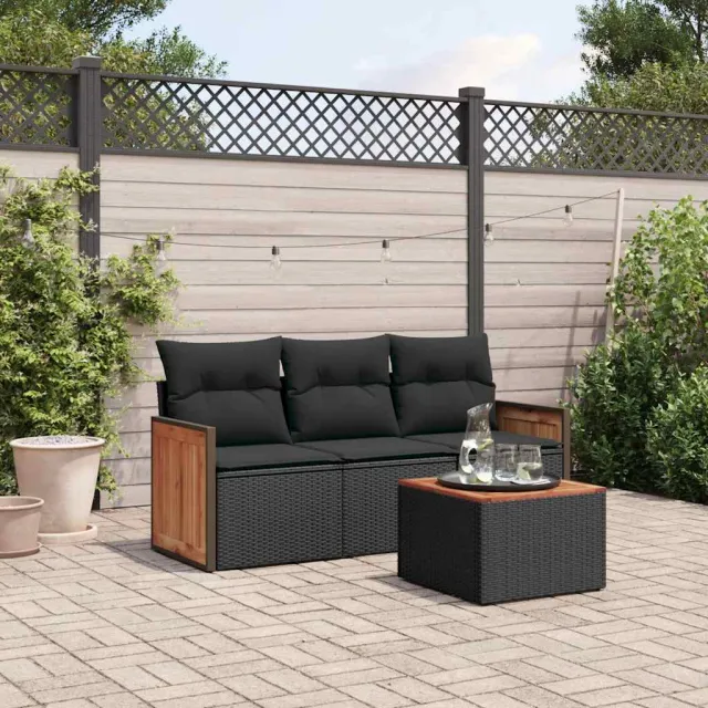 vidaXL 4-delige Loungeset met kussens poly rattan zwart, foto 2