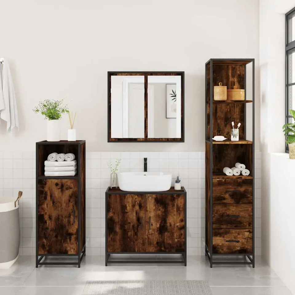 vidaXL Badkamerkast 35x37,5x166 cm bewerkt hout gerookt eikenkleurig, foto 2