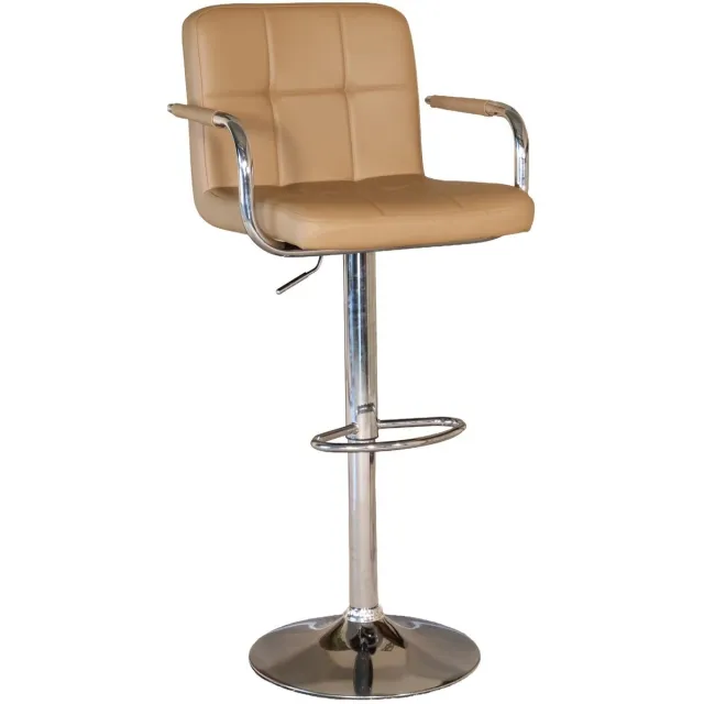 Lizzely Garden & Living SET DEAL: 4 stuks Barkruk Anel met armleuning: lichtbruin leder barstoel