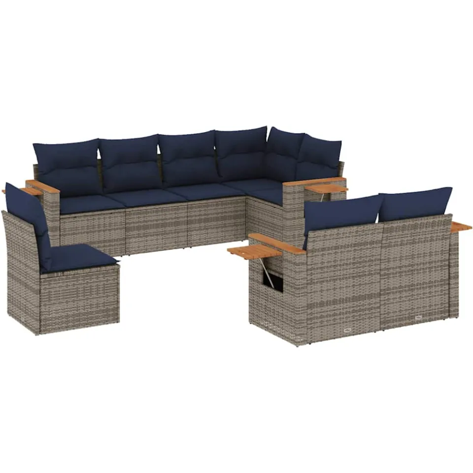 vidaXL 8-delige Loungeset met kussens poly rattan grijs, foto 3