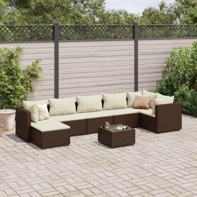 vidaXL 8-delige Loungeset met kussens poly rattan bruin, foto 2