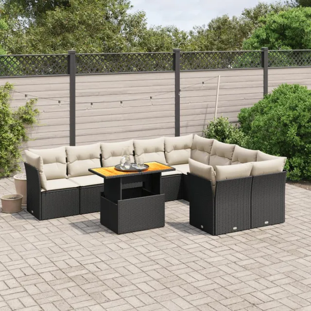 vidaXL 10-delige Loungeset met kussens poly rattan zwart, foto 2