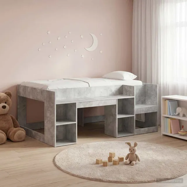 vidaXL Jeugd bedframe met opbergruimte Betongrijs 80 x 160 cm
