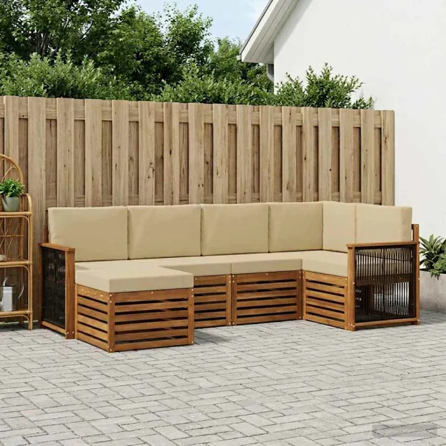 vidaXL Buiten bankenset 6 st 5-zits Natuurlijk en Beige