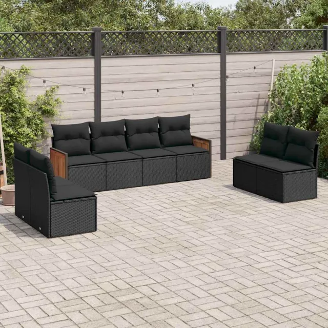 vidaXL 8-delige Loungeset met kussens poly rattan zwart, foto 2