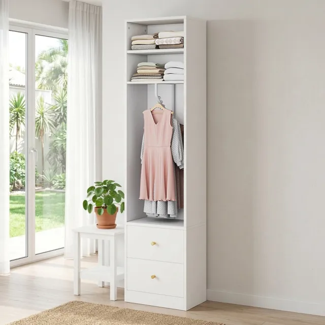 REDOM Smalle open kledingkast 50 x 30 x 200 cm - Kledingroede en 2 lades - Wit