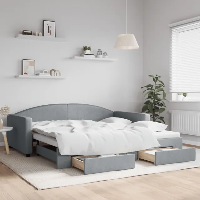 vidaXL Slaapbank onderschuifbed en lades 100x200 cm stof lichtgrijs grijs
