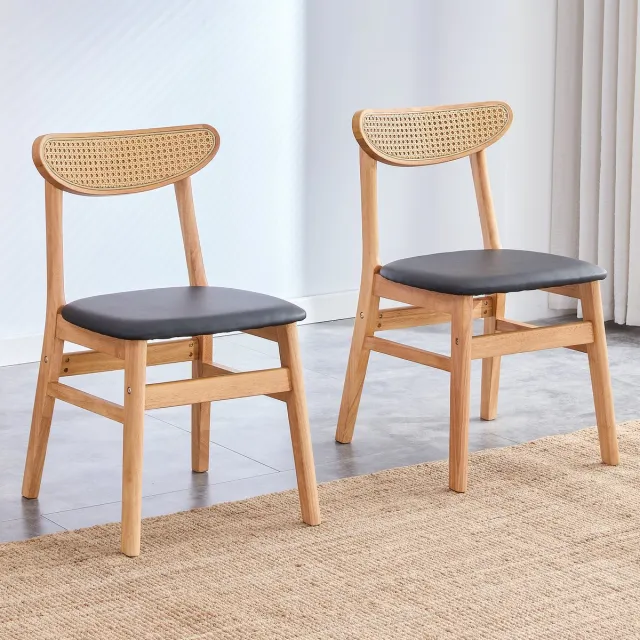 COVREO Eetkamerstoel set van 2 78,7 x 43,9 x 40,6 cm houtkleur, rotan rugleuning Wood