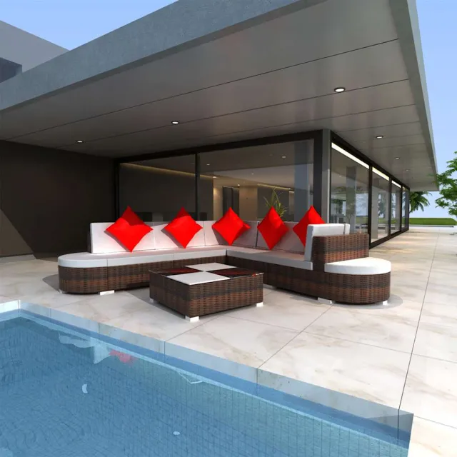 vidaXL 8-delige Loungeset met kussens poly rattan bruin