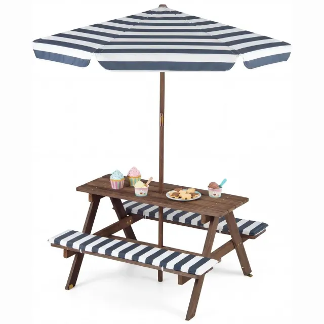 GranMaison Picknicktafel - Kinderen - Tuintafel - Multifunctionele Picknick tafel - Speeltafel - Geschikt voor Buiten - Marineblauw, wit en naturel