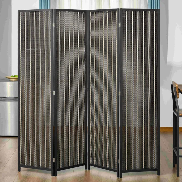 STILVORA Kamerscherm – 4-Delig 180 x 180 cm – Opvouwbaar Houten Frame Met Bamboevlechtwerk – Bruin – Ruimteverdeler