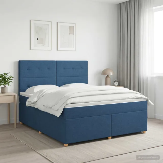 vidaXL Boxspringbed met matras met hoofdeinde Blauw 160 x 200 cm Stof