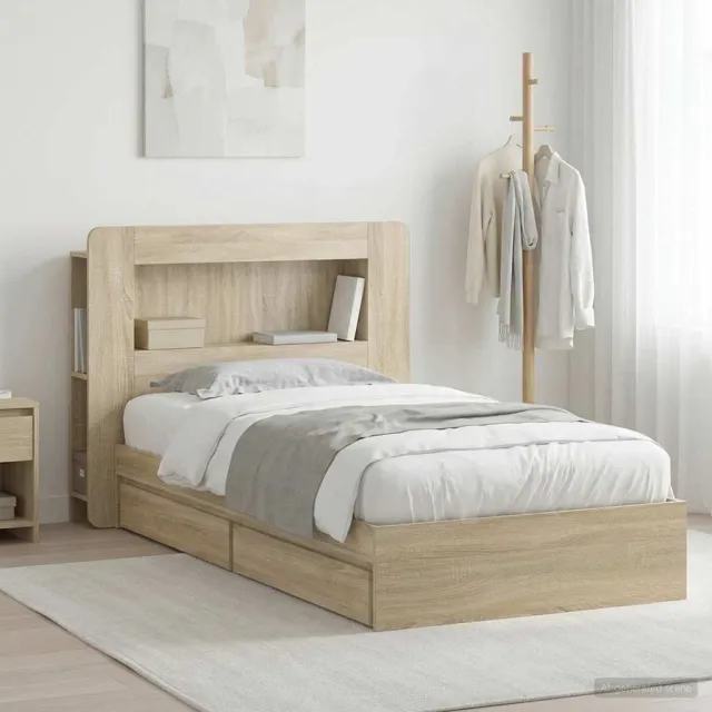 vidaXL Bedframe met opslag Sonoma Eiken 75 x 190 cm Bewerkt hout