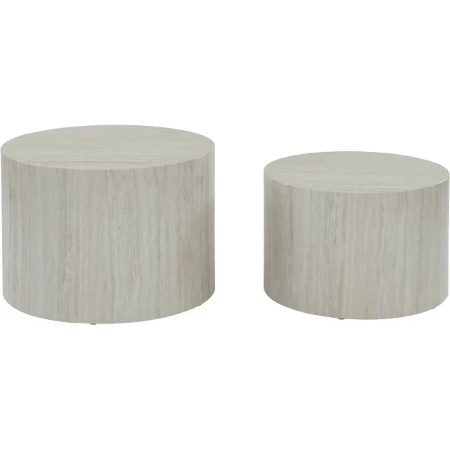 sweeek 2 in elkaar schuifbare salontafels rond marmereffect ø58 x h 40cm / ø50 x h 33cm - paros Wit