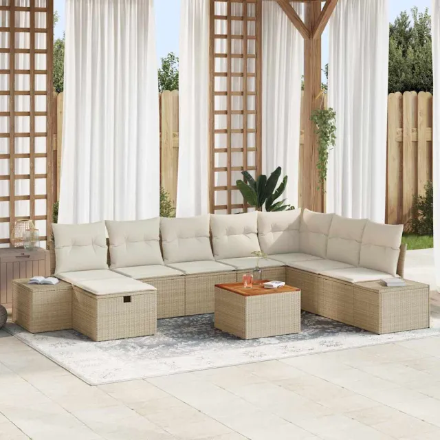vidaXL Tuinbankenset 9 st Beige poly rattan, foto 2