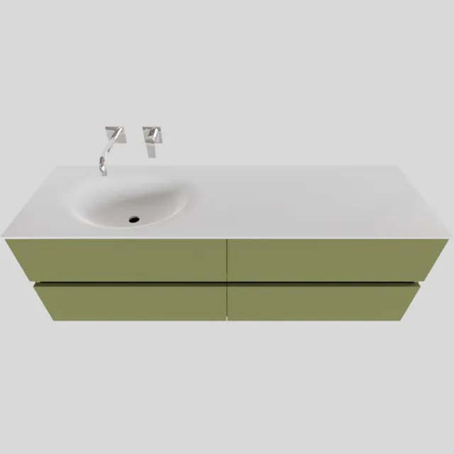 Boss & Wessing Badkamermeubel Solid Surface BWS Stockholm 150x46 cm Links Mat Groen 4 Laden (zonder kraangaten)