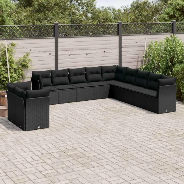 vidaXL 11-delige Loungeset met kussens poly rattan zwart, foto 2