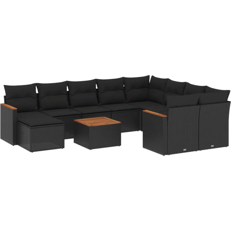 vidaXL 11-delige Loungeset met kussens poly rattan zwart, foto 3