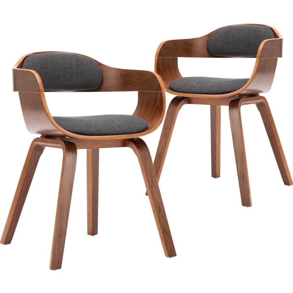 vidaXL Eetkamerstoelen 2 st stof en gebogen hout donkergrijs grijs, foto 3