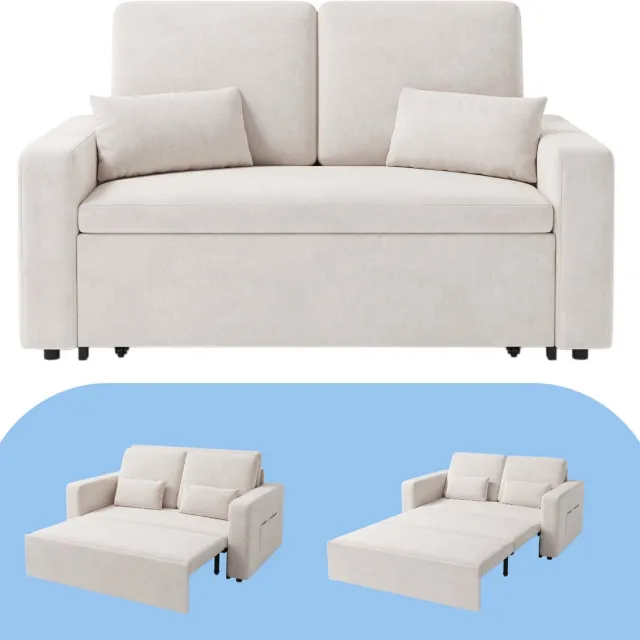 Bealife AR28 Slaapbank 2 persoons - 3-in-1 Bank met Slaapfunctie - Verstelbare Sofa met Armleuningen - Tweepersoonsbed voor woonkamer, slaapkamer of logeerkamer - Beige Beige-AR28