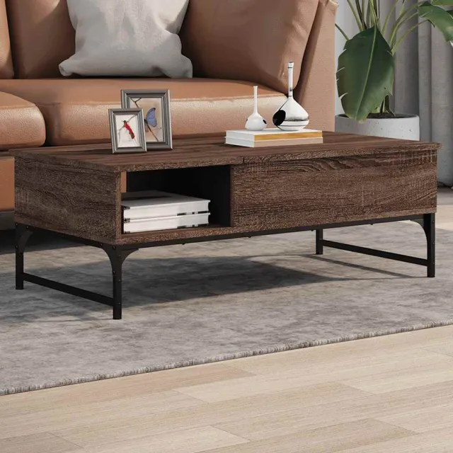 vidaXL Salontafel 100x50x35 cm bewerkt hout en metaal bruin eikenkleur, foto 2