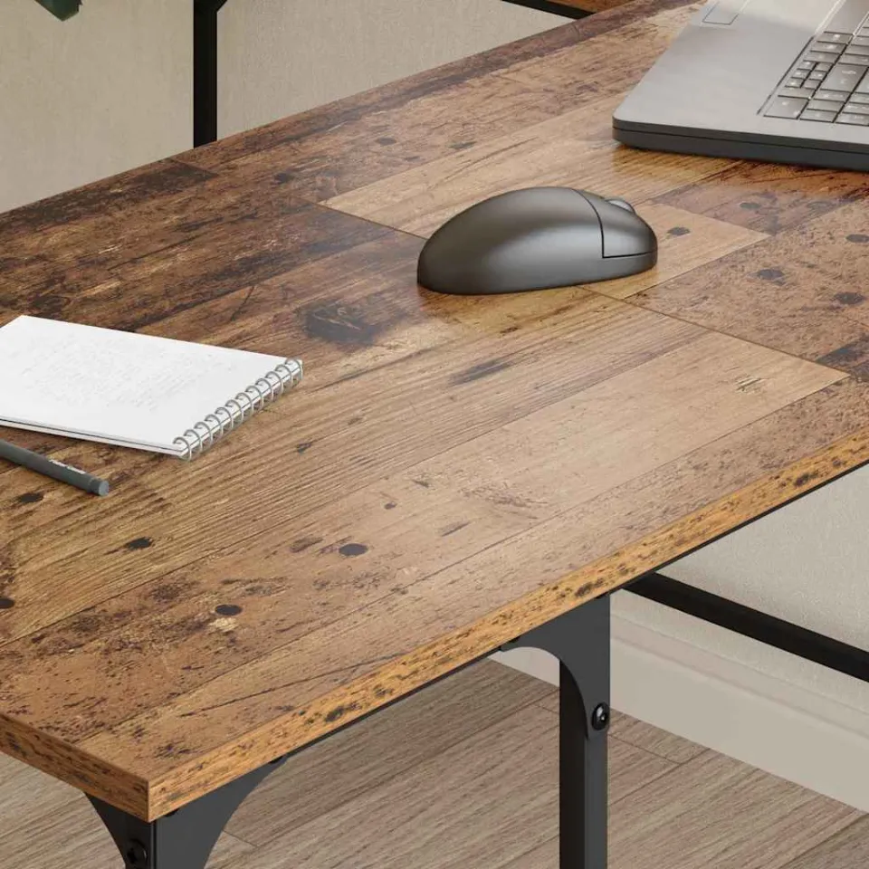 vidaXL Bureau Oud Hout 139 x 139 x 75 cm Bewerkt hout bruin, foto 4