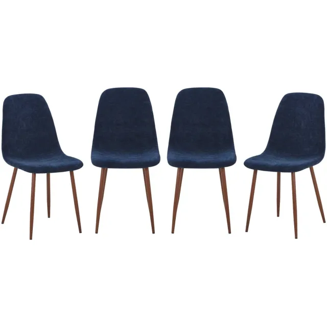 sweeek Set van 4 stoelen met walnootkleurig houtdecor en stof - vera Blauw
