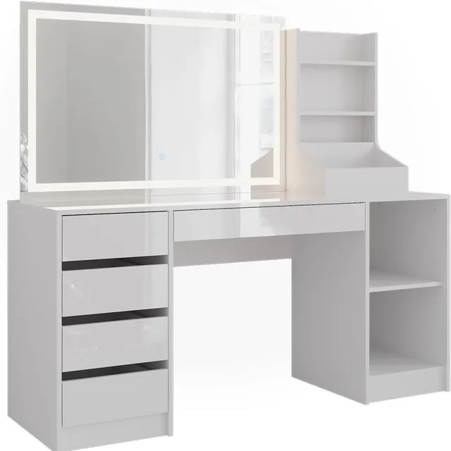 Vicco Kaptafel met licht Sherry, Wit/Wit Hoogglans, 158.2 cm met LED-spiegel