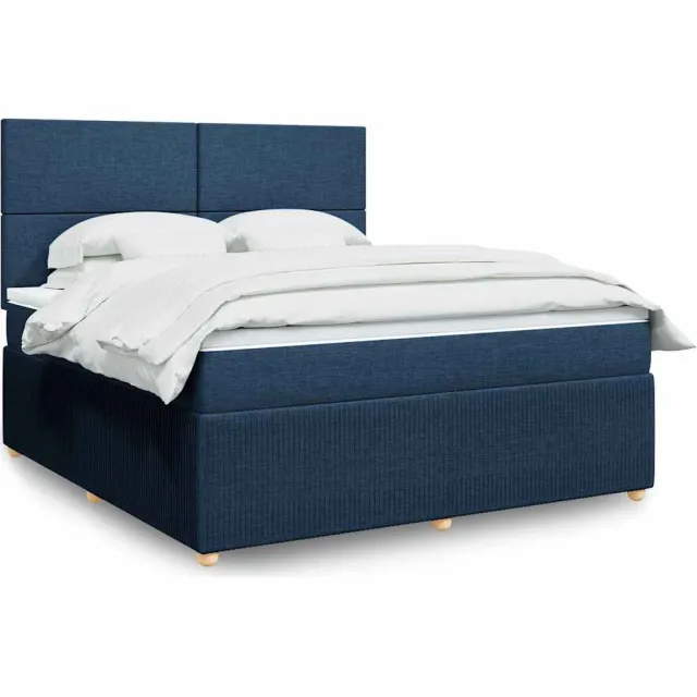 vidaXL Boxspring met matras stof blauw 180x200 cm