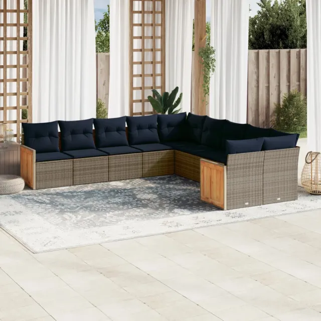 vidaXL 10-delige tuinbankset met kussens, grijs polyrotan, foto 2