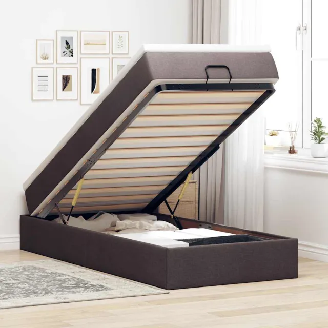 vidaXL Ottoman bed met matras 90x200cm stof donkerbruin
