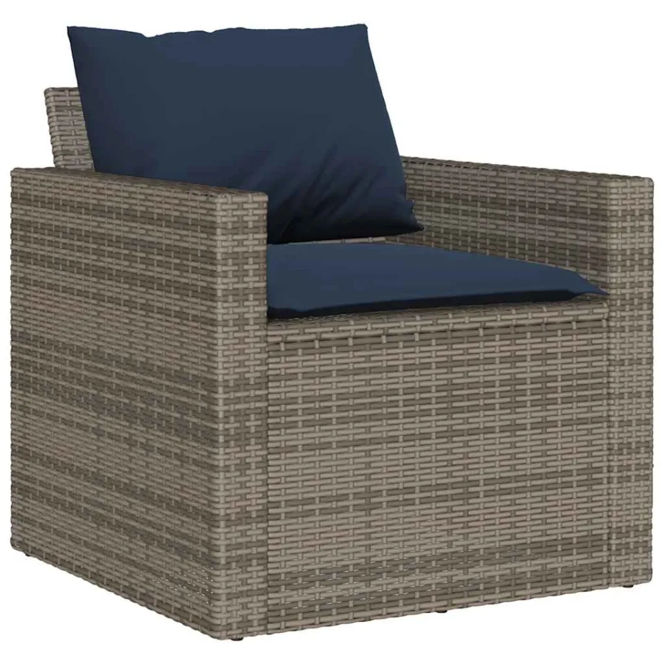 vidaXL 4-delige Loungeset met kussens poly rattan grijs, foto 4