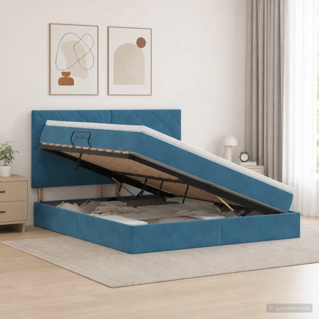 vidaXL Opslag bed met matras Donkerblauw 180 x 200 cm Fluweel