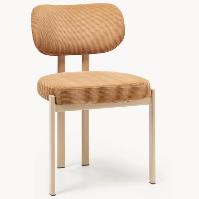 Westwing Collection Gestoffeerde corduroy eetkamerstoel Adrien Wit, Lichtbruin