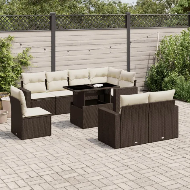 vidaXL 9-delige Loungeset met kussens poly rattan bruin, foto 2