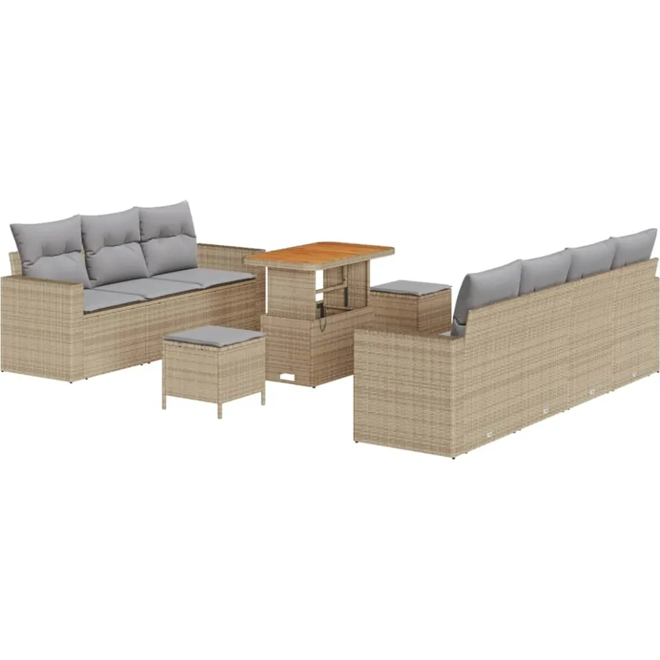 vidaXL Tuin Sofa Set 10 st Beige poly rattan, foto 4