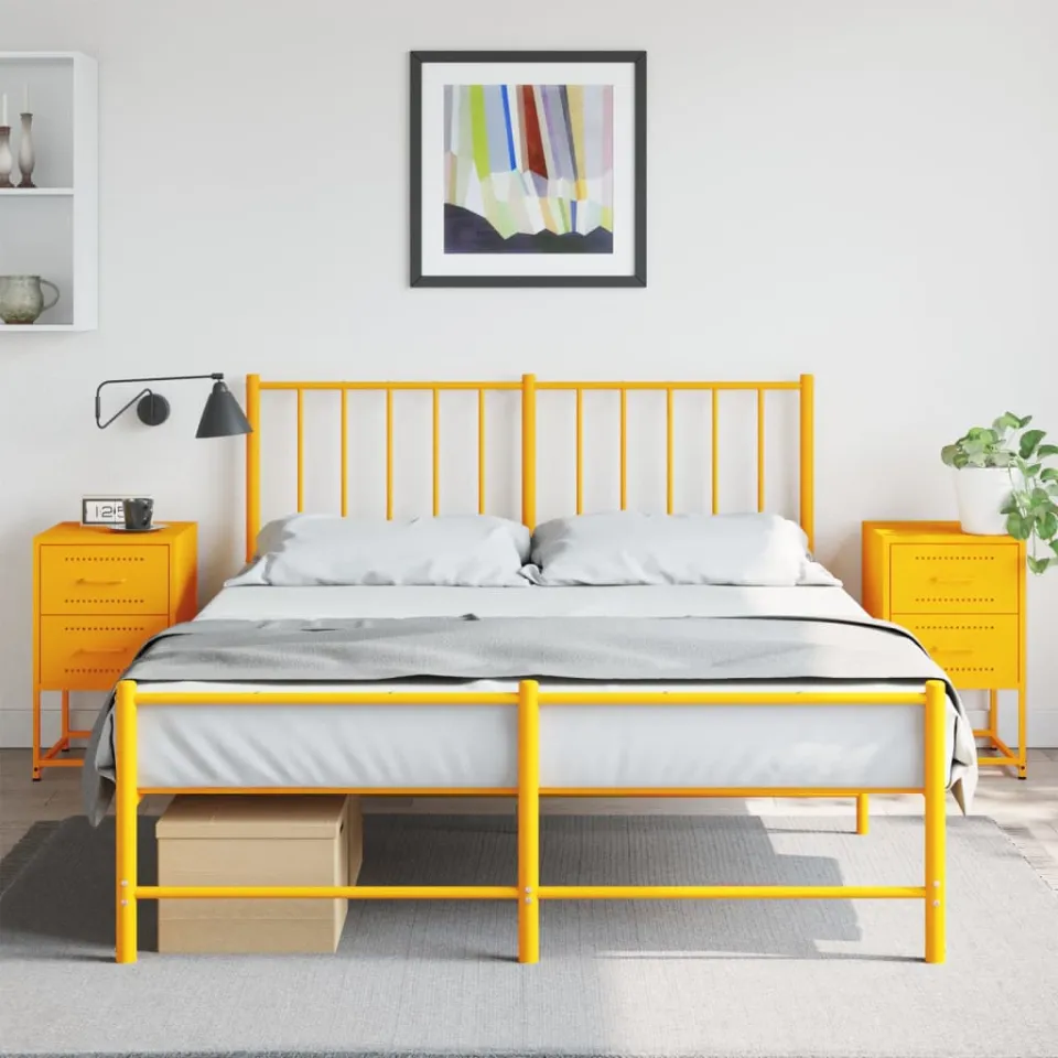 vidaXL Nachtkastjes 2 st 36x39x60,5 cm staal mosterdgeel, foto 2