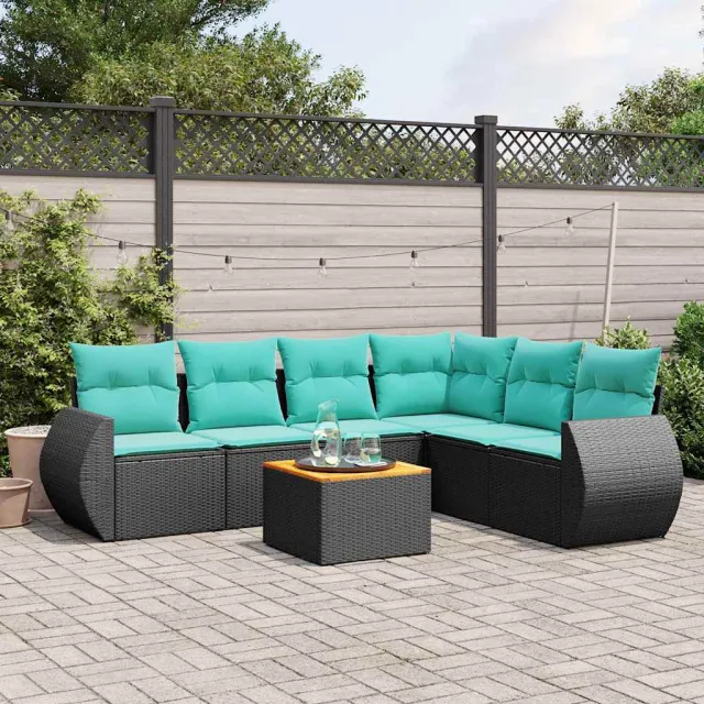 vidaXL 7-delige tuinbankset met kussens van zwart polyrotan, foto 2